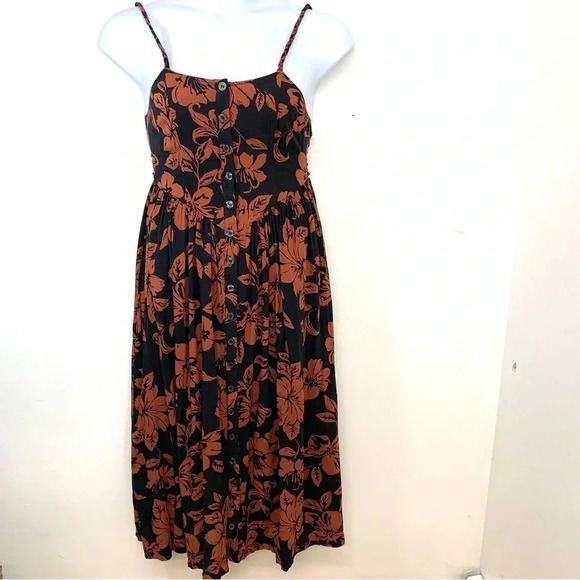 Free People Halter Dress Small Long Midi Button Front Printed Pockets Boho Beach - Picture 1 of 12